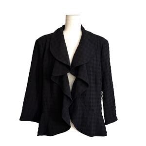 Toni Morgan Black Ruffled Open Front 3/4 Sleeve Cardigan Jacket Blazer Large